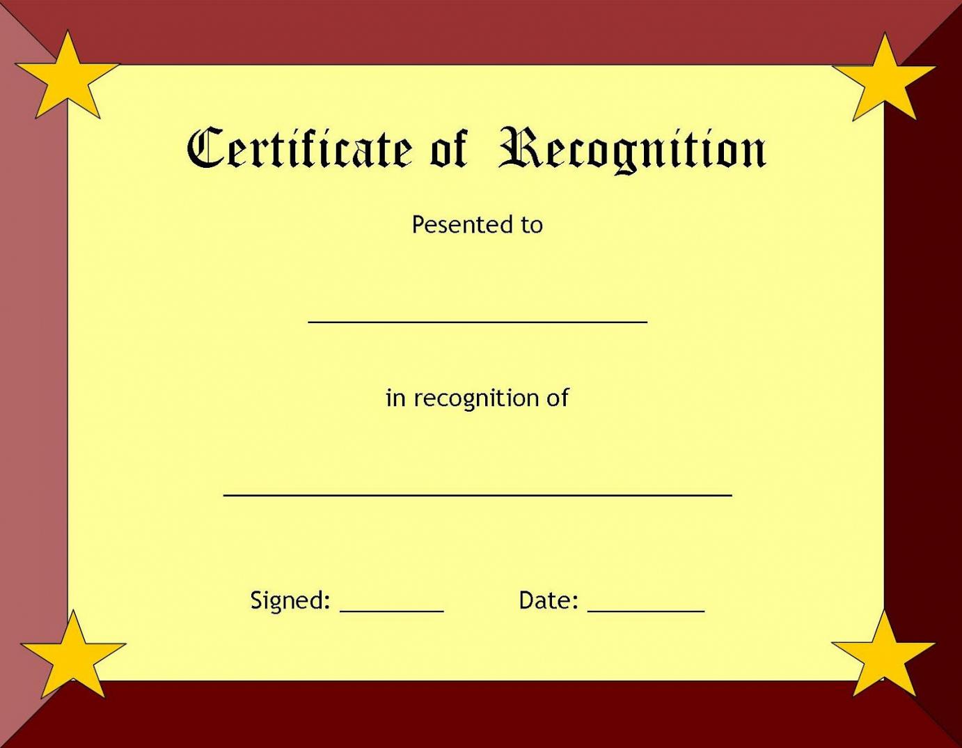 Certificate of Recognition Template – Certificate Templates Pertaining To Free Template For Certificate Of Recognition